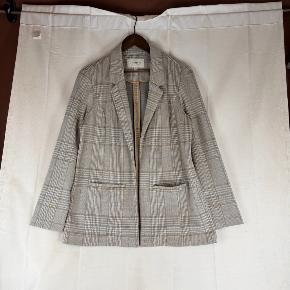 LIVERPOOL Women’s Size L Blazer Jacket Knit Houndstooth Plaid Stretch - Picture 2 of 16